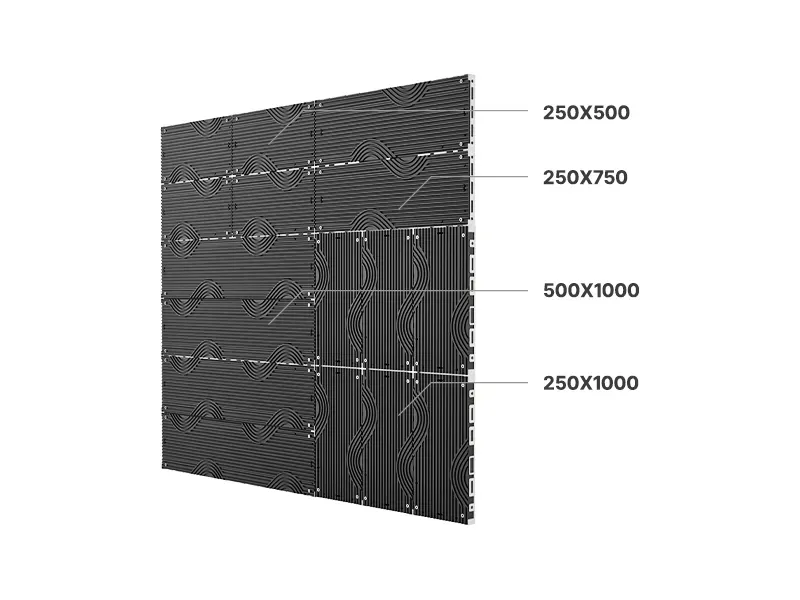Block series four cabinet size
            options for custom screen dimensions