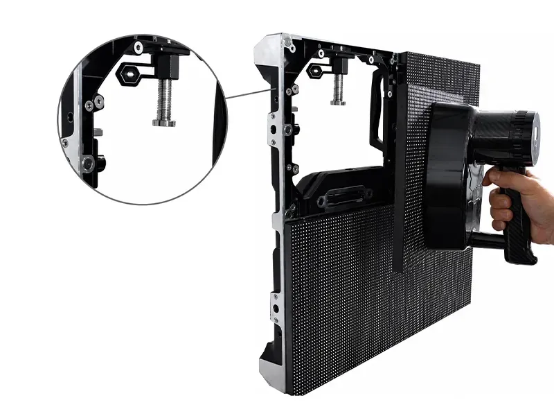 Matrix 500 rental LED cabinet quick-lock mechanism detail