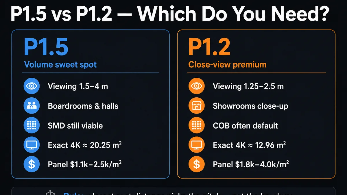 P1.5 LED Display: When It Beats P1.2, Specs, 4K Size & 2026 Price 4