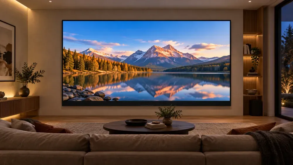 Large wall-mounted All-in-One LED display in a private home theater