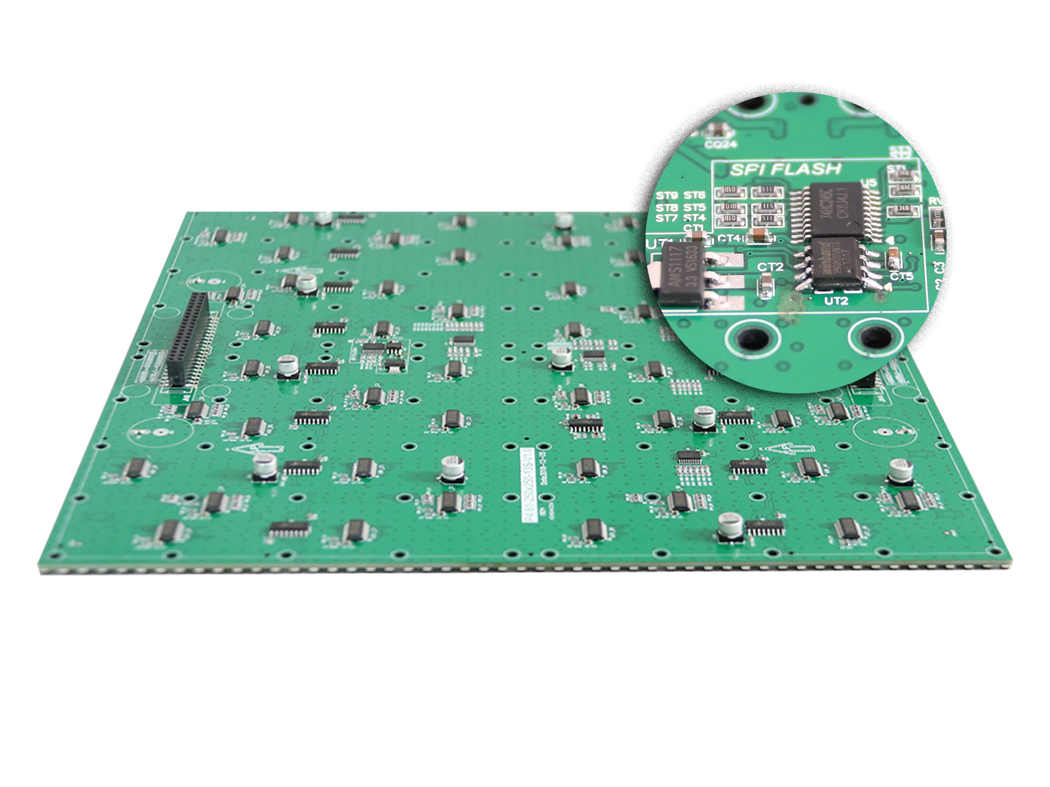 Matrix 500 populated PCB with a component close-up