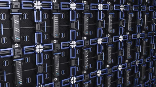 Useiden seinälle koottujen vuokrattavien LED-kaappien renderöinti